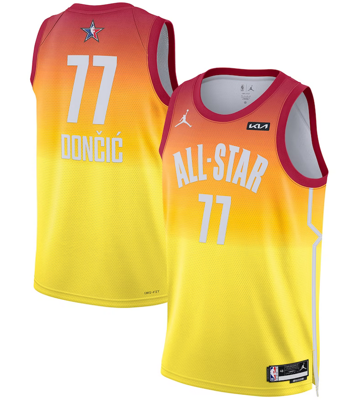 Men's 2023 All-Star #77 Luka Doncic Orange Game Swingman Stitched Basketball Jersey Men's 2023 All-Star #77 Luka Doncic Orange Game Swingman Stitched Basketball Jersey